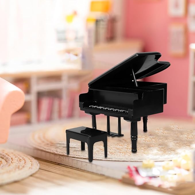 VOSAREA Miniature Piano for Dollhouse 1 Set Mini Piano Modeling Model Stool Traditional Craftsmanship for Decor Tiny House Accessories