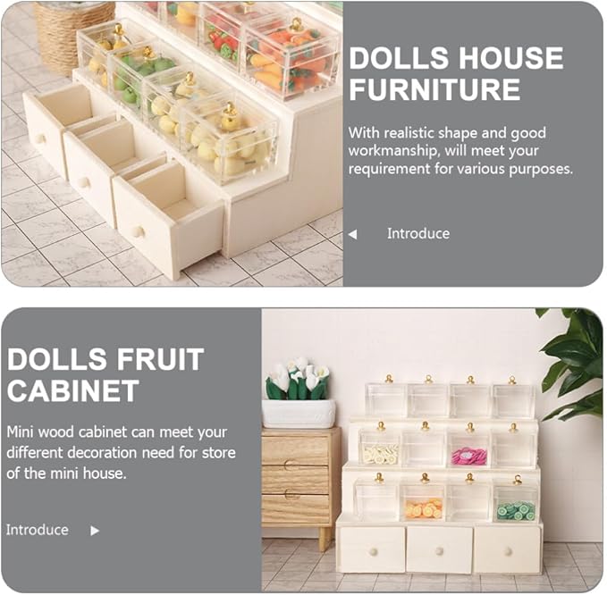 Dollhouse Candy Display Box Miniature Wooden Drawer Shelf Model Mini Cabinet Fruit Display Rack Furniture Accessories 1: 12 Doll House Decor