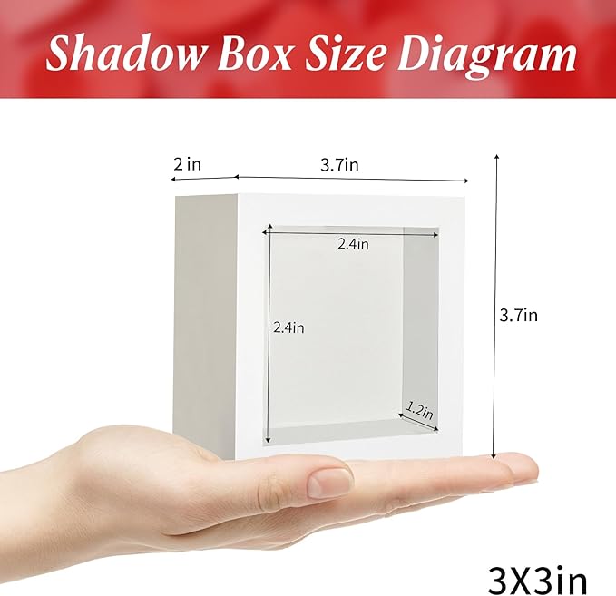 3x3 Small Square Shadow Box Picture Frame Display Case with Soft Linen Back,Small Mini Tiny White Deep Shadow Memory Box Frame 3x3 for Nsect Specimen Baby Wedding Pet Graduation Medal Souvenir
