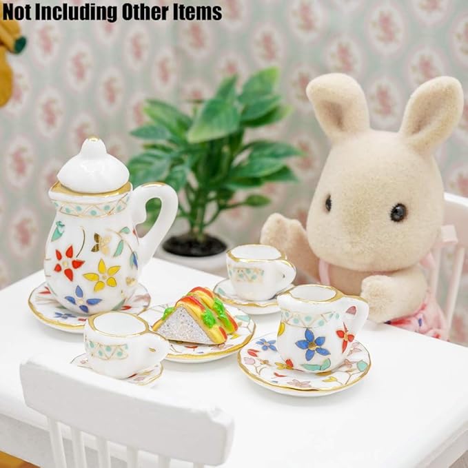 Odoria 1/12 Miniature Porcelain Tea Set 15Pcs Dollhouse Decoration Accessories, Blossom