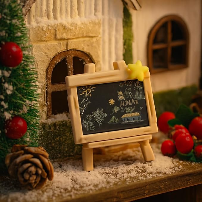 Miniature Chalkboard Set for Dollhouse – Decorative Blackboard with Star & Apple Design, DIY Writable, Holiday & Café Theme