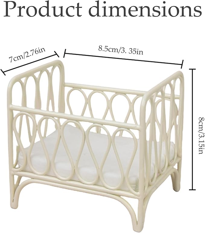 Dollhouse Bed, 1/12 Scale Metal Doll House Bed, Miniature Beds for Dollhouse, Miniature Baby Crib Cradles for