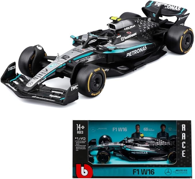 1/43 2025 Race F1 W16 12# Kimi Antonelli F1 63# George Russell Formula Racing Alloy Car Diecast Model (1/43 W16 12#)
