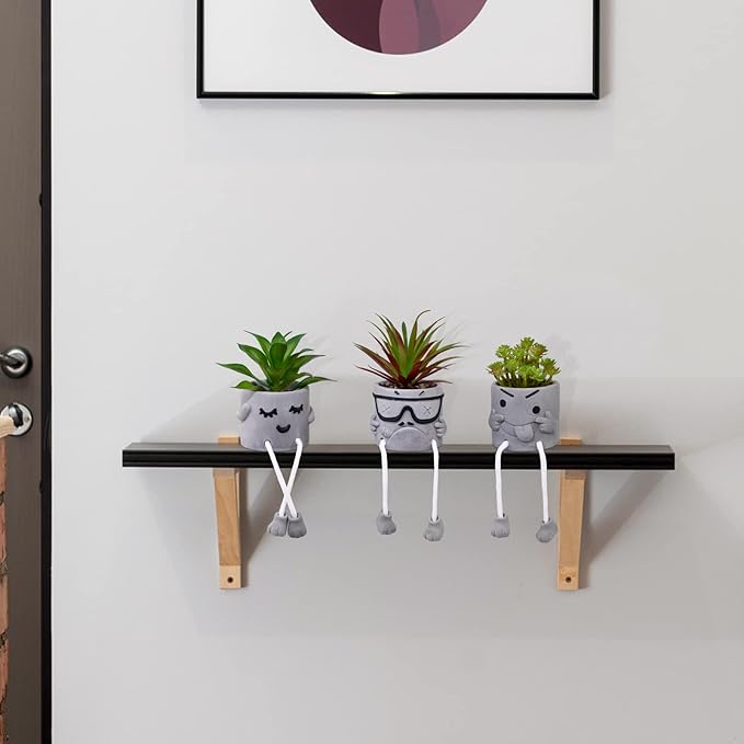LUZOGA Set of 3 Artificial Succulents Potted Plants Faux Succulents Desk Decoration Fake Mini Plants in Grey Pots Faux Plants Kitchen Shelf Desk Decor Small Bathroom Decor for Shelves