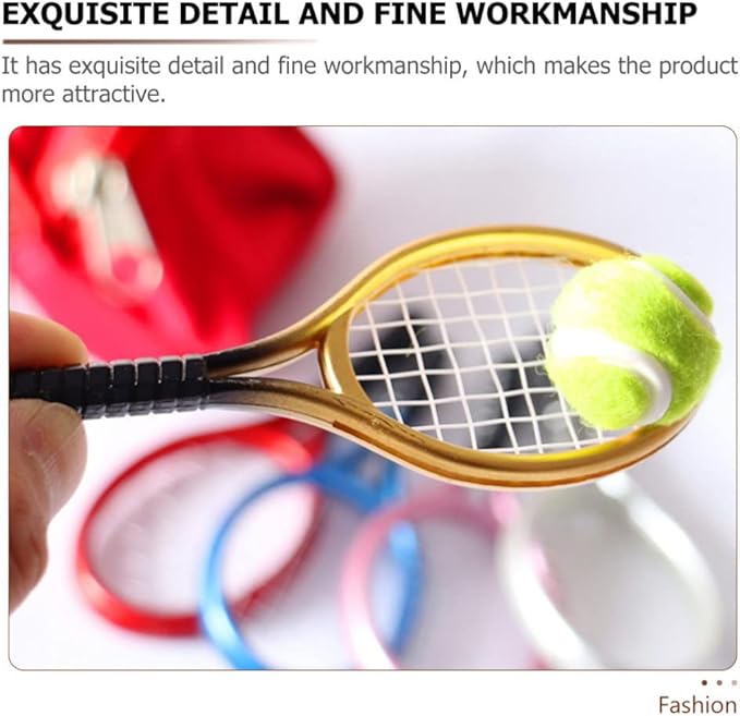 Kisangel 2 Sets Mini Tennis Rackets and Balls, 1:12 Dollhouse Tennis Toy Miniature Tennis Kit Mini Tennis Cake Decorations Topper for Sports Equipment