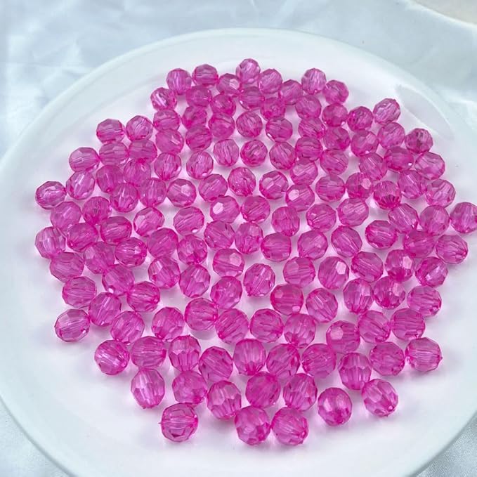 Jmassyang 100 Pieces 12mm Acrylic Round Faceted Beads Loose Crystal Plastic Beads Colorful with Hole for Jewelry Making DIY Bracelet Necklace Earring Keychain(Rose)