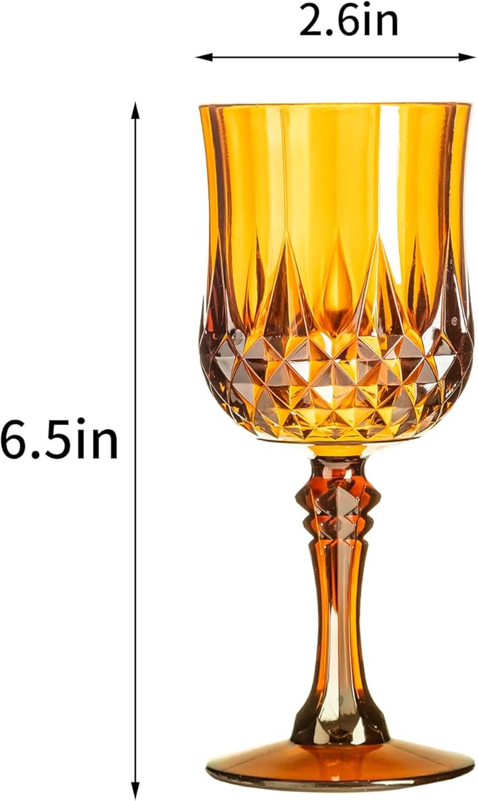 XKXKKE 48 Pcs Amber Plastic Wine Glasses, Plastic Water Goblets for Parties, Stemmed Drinking Glasses for Wedding Reception, Grand Event Party Bar Supplies Reusable Drinking Cups