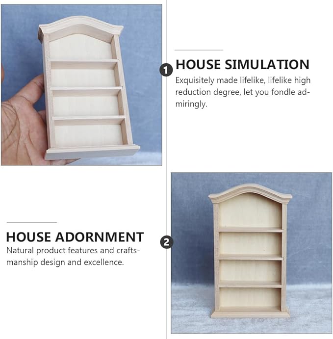 Garneck Dollhouse Wooden Bookshelf 1:12 Scale Miniature Dollhouse Furniture Arc Top Bookcase Storage Rack DIY Mini Modeling Toy