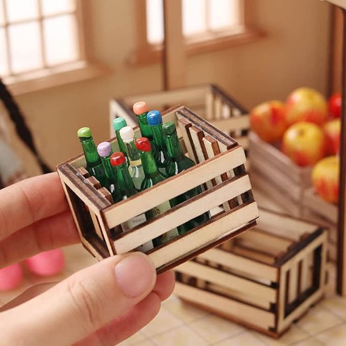 3Pcs Miniature Wooden Milk Crate Dollhouse Fruit Basket Mini Storage Box for Dollhouse Fairy Garden Accessories Micro Landscape Decor