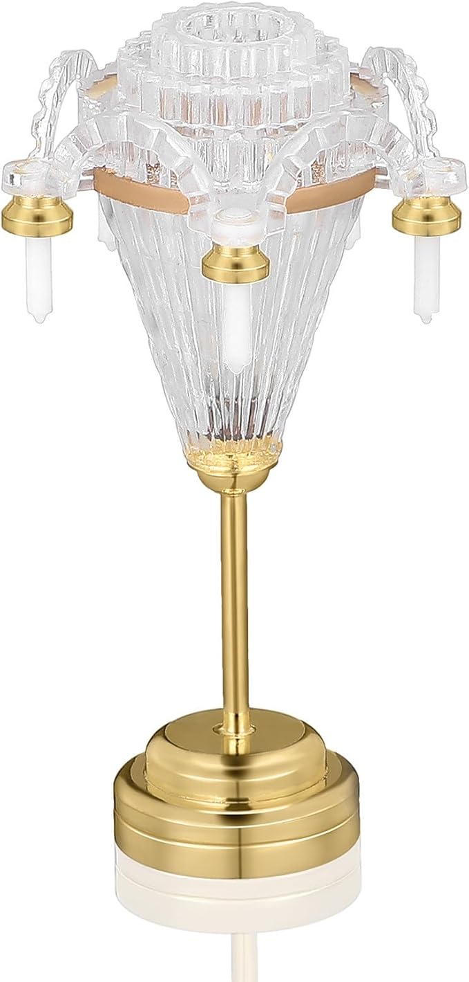 1:12 Scale Dollhouse Miniature Led Chandelier - Crystal-Style Gold Accent Light Fixture for Dollhouse Living Room Decor