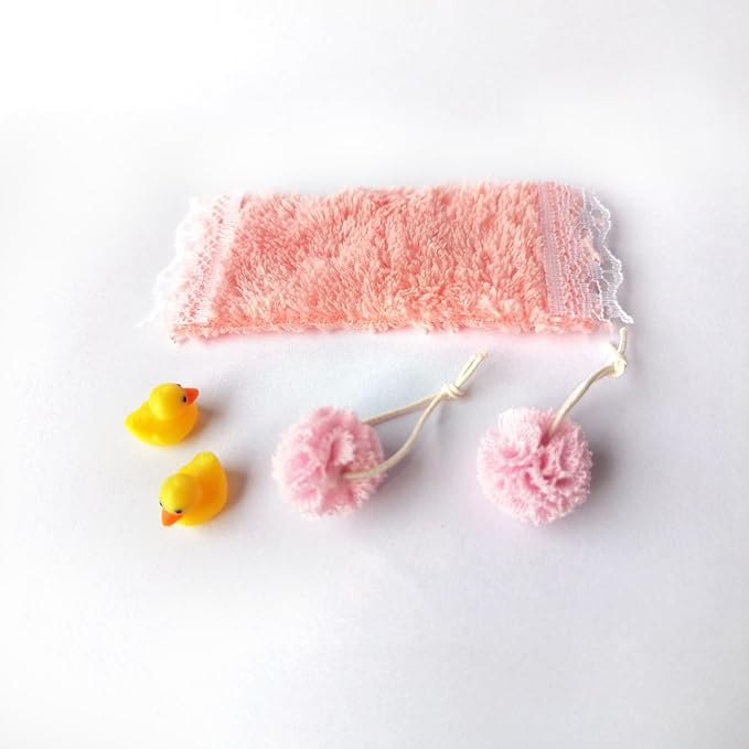Miniature Bathroom Decor Set, Dollhouse Miniatures Bath Ball, Towel, & Yellow Duck, 1/12 Scale Accessories (Purple)