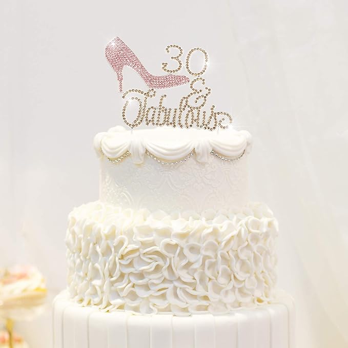 LINGTEER 30 Fabulous Pink High Heel Rhinestone Crystal Cake Topper Perfect for 30th Birthday Anniversary Party Keepsake Sparkle Decoration