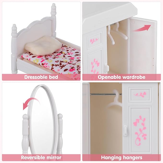 3.93 Inch Mini Bedroom Bed Cabinet Model - Miniature Dollhouse Furniture Set for Kids Assorted Color Perfect for Dollhouse Decor and Imaginative Play