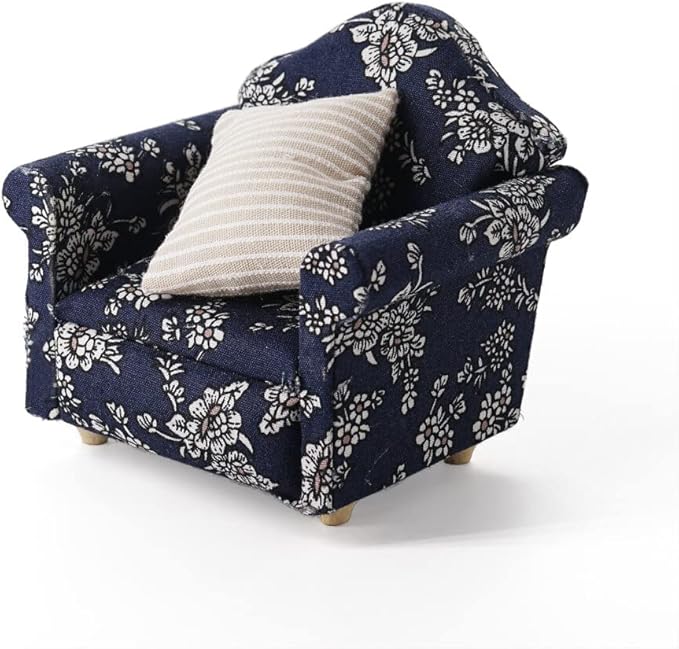 Odoria 1/12 Miniature Chair Armchair Dollhouse Furniture Accessories, Dark Blue