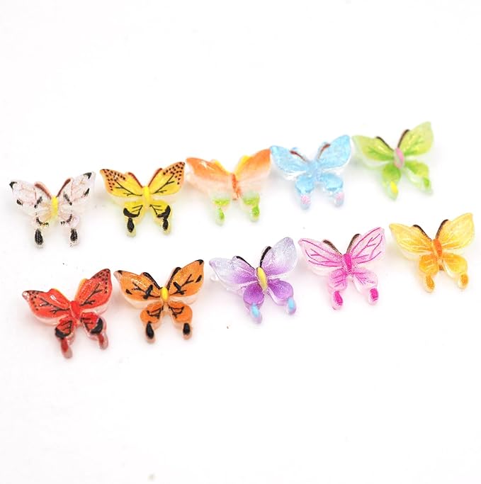 100 PCS Tiny Decorative Resin Butterfies Mini Artificial Animal Models -Neatly Organized in a Plastic Storage Box for DIY Handmade mini House Miniature Landscape （10 Colors Mixed ）