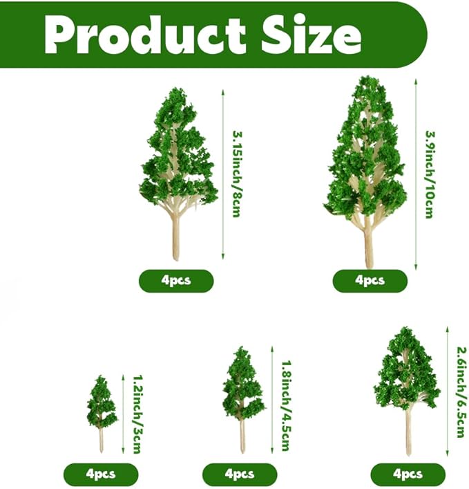 LUEYAO Mini Model Miniature Trees Mixed Train Scenery Architecture Fake Trees for DIY Crafts Building Model Scenery Landscape Green 1.2-3.9 inch 20 PCS (White Trunk)