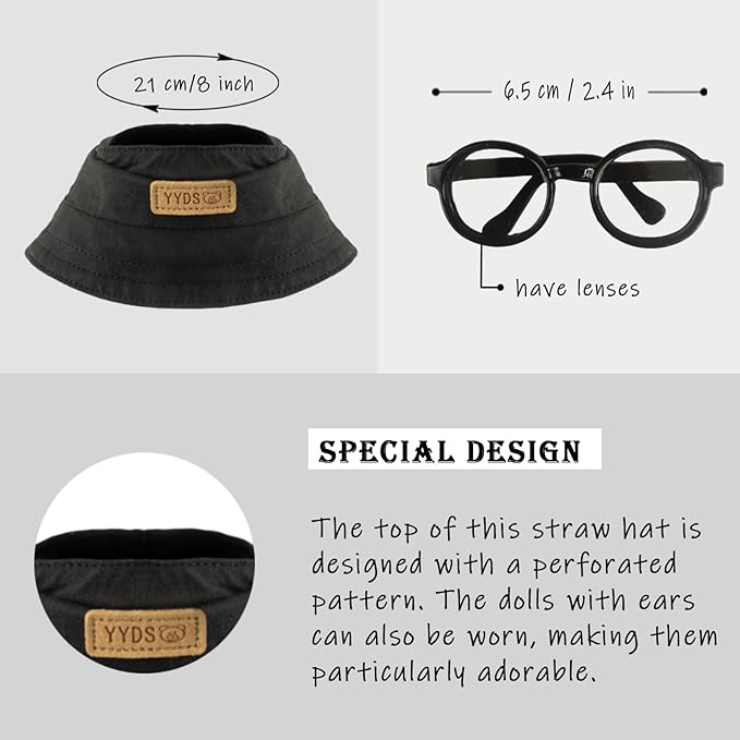Clothes for 6.7in/17cm Dolls (Without Dolls) Sets and Accessories,6PCS (hat + Glasses + t-Shirt + Jeans + Chest Bag + Shoes), Collectors and As Gifts. (Black and White Stripes)
