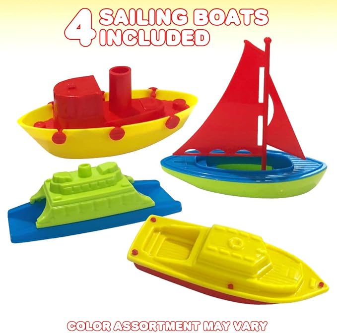 ArtCreativity Toy Boats for Water Play, (4 Pack), Pool Toys for Toddlers 3-5, Floating Toddler Pool Toys, Plastic Sailing Toy Boats for Bathtub, Summer Beach Play, Cute Party Favors for Boys & Girls