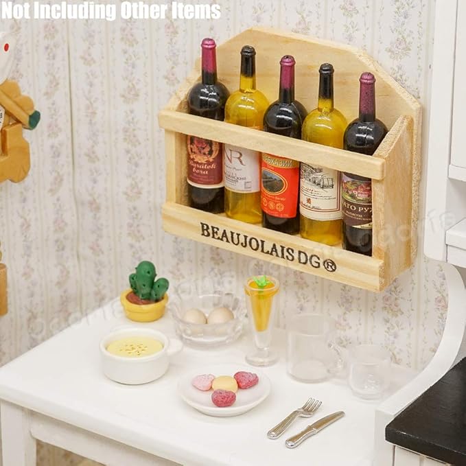 Odoria 1/6 Miniature Wine Holder with 5Pcs Bottles Dollhouse Decoration Accessories