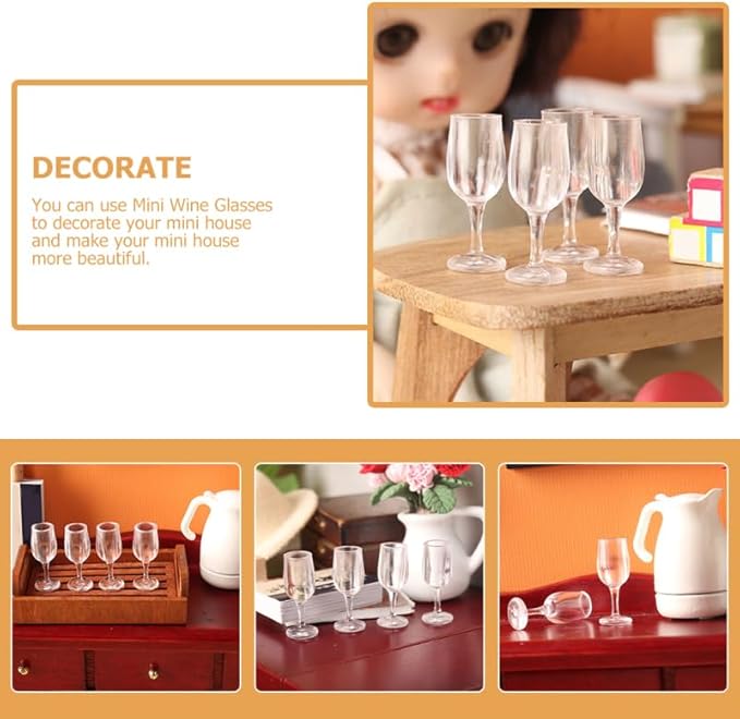 Toddmomy Set of 20 Miniature Wine Glasses: Dollhouse Miniatures for Doll House Decor, Micro Landscape, and Furniture Display