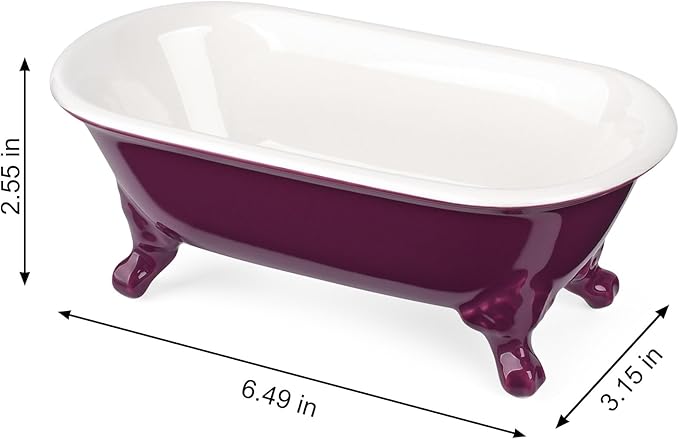 NEWHENGS 6.5" Ceramic Mini Decorative Clawfoot Bathtub Bar Soap Dish, Kitchen Sponge Holder and Shower Tray for Bathroom, 1 Pack(Burgundy)