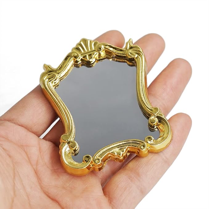 Odoria 1/12 Miniature Wall Mirror Dollhouse Decoration Accessories, Gold