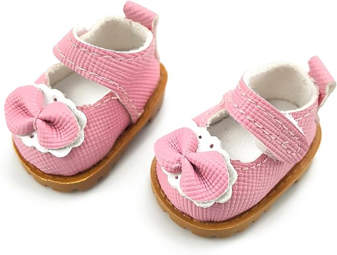 QIUTIMIY Mini Doll Shoes Accessories – 1 Pairs of Bowknot Mini Shoes for 17cm Dolls,Fashion Doll Footwear for Dress Up and Replacement (No Doll)（Bow Pink）