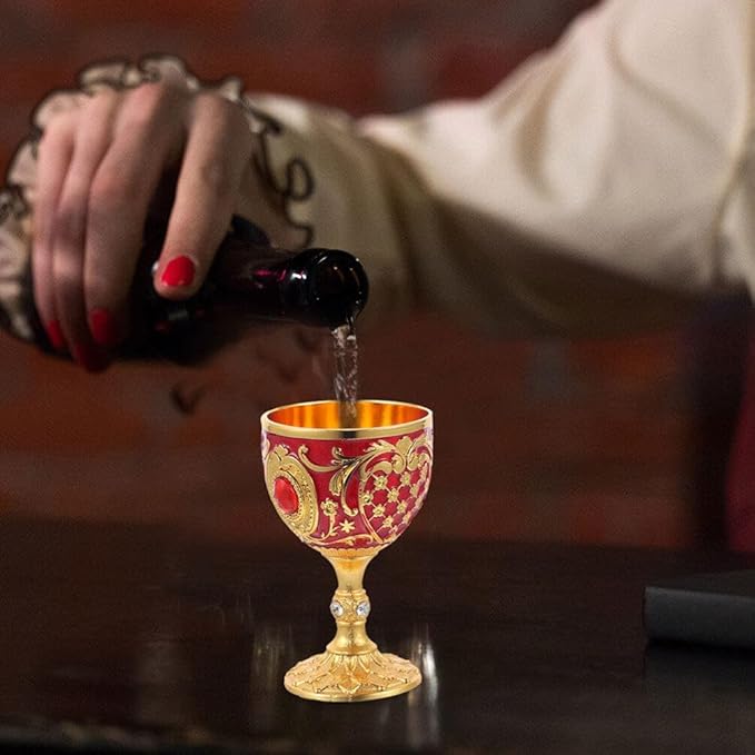 Zerodeko 2Pcs Metal Wine Cups 1Oz Small Goblets European Style Mini Chalices for Whiskey Cocktail Home Bar Entertaining