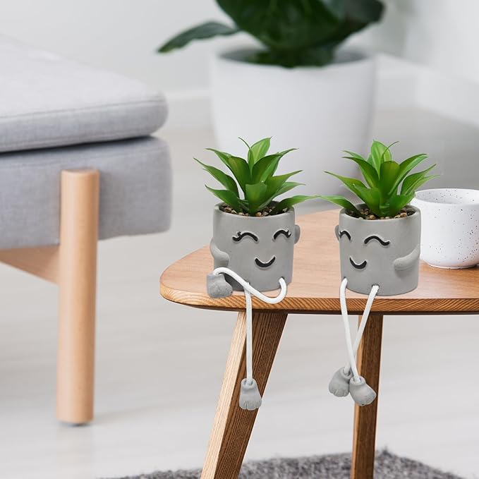 SEMSOIIO 2PCS Fake Succulents, Artificial Plants Bathroom Decor, Mini Plants Shelf Decor, Small Desk Plant for Home Decor, Cute Faux Plants Office Decor, Fake Plants for Women Desk