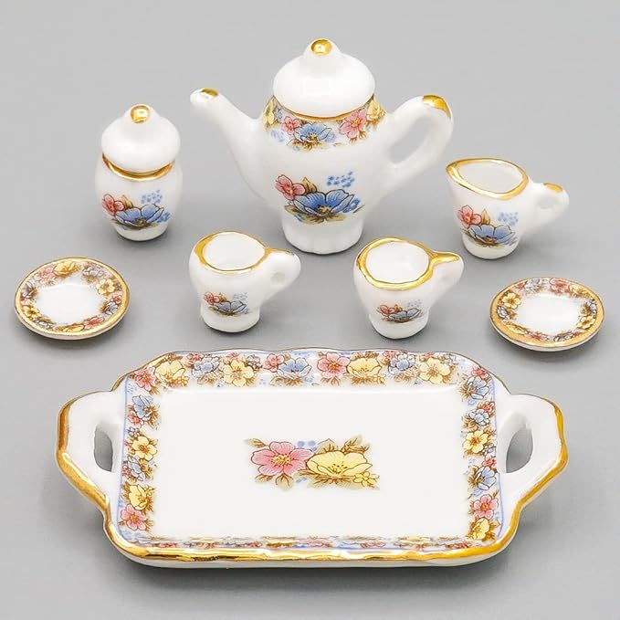 Odoria 1/12 Miniature Porcelain Tea Set 8Pcs Dollhouse Decoration Accessories
