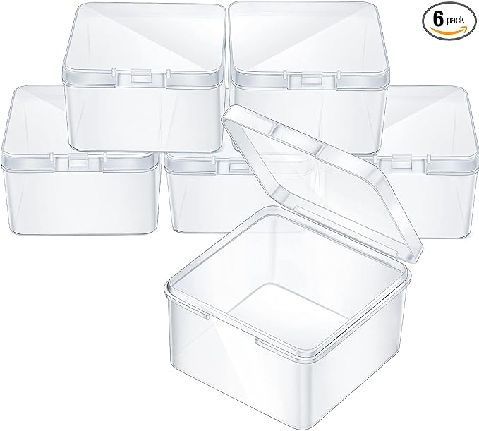 6 Pieces Mini Plastic Clear Beads Storage Containers Box for Collecting Small Items, Beads, Jewelry, Business Cards, Game Pieces, Crafts (2.48 x 2.48 x 1.57 Inch)