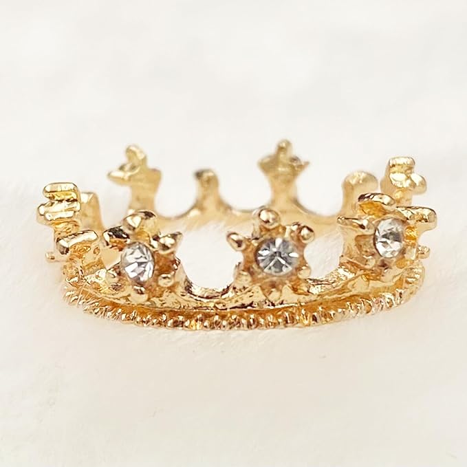 Miniature Gold Crown, Dollhouse Tiny Miniature Crown, with Diamond Rhinestones, Fairy Crown, for Fairy Tale Garden, Dollhouse Miniature, Terrarium, Diorama (5PCS)