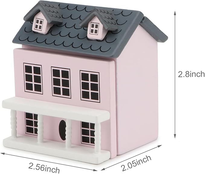 Miniature Cottage for Dollhouse Accessories Desktop Decor Wooden Mini House Storage Decoration Ornament Nice Present for Miniature Lovers (Pink)
