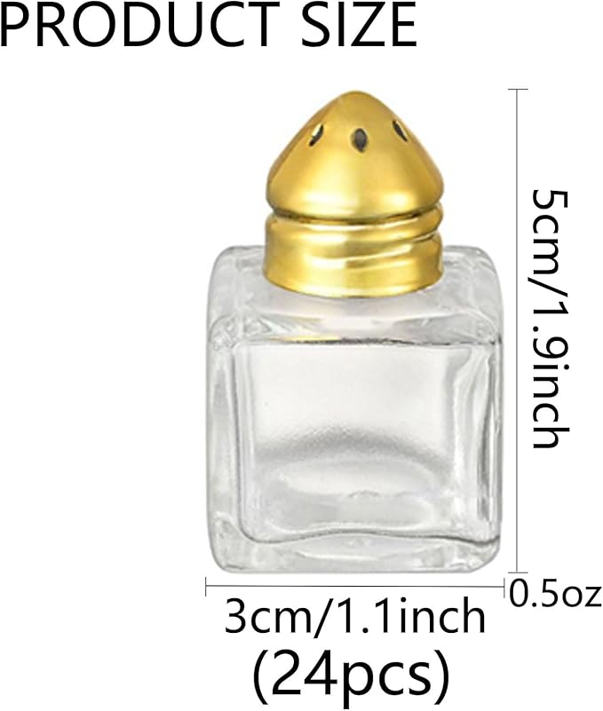 24 Pack Mini Salt and Pepper Shakers, 0.5 oz Glass Cube Shape Spice Shaker with Funnel, Seasoning Jars for Wedding Party Restaurant Home Kitchen