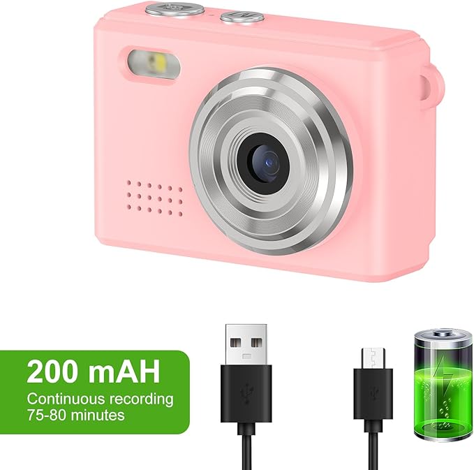 Tangxi Mini Keychain Digital Camera for Students, 1080P 12MP Small Camera Video Recorder, 6 Filters, 0.96 Inch LED Display for Travel Study Recording (Pink)