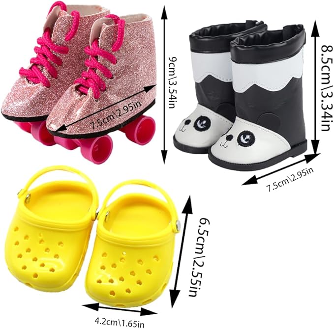 10 Pairs of 18-Inch Doll Shoes, BOSOIRSOU 2.75in Boots, Dance Shoes, Sandals, Casual Shoes, Canvas Shoes for 18" Doll Accessories