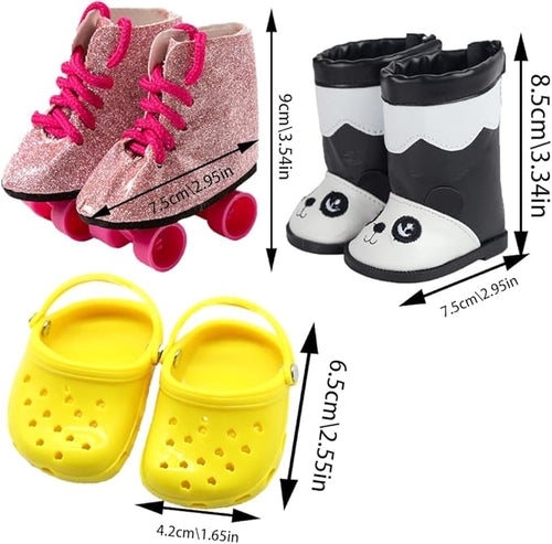 10 Pairs of 18-Inch Doll Shoes, BOSOIRSOU 2.75in Boots, Dance Shoes, Sandals, Casual Shoes, Canvas Shoes for 18" Doll Accessories