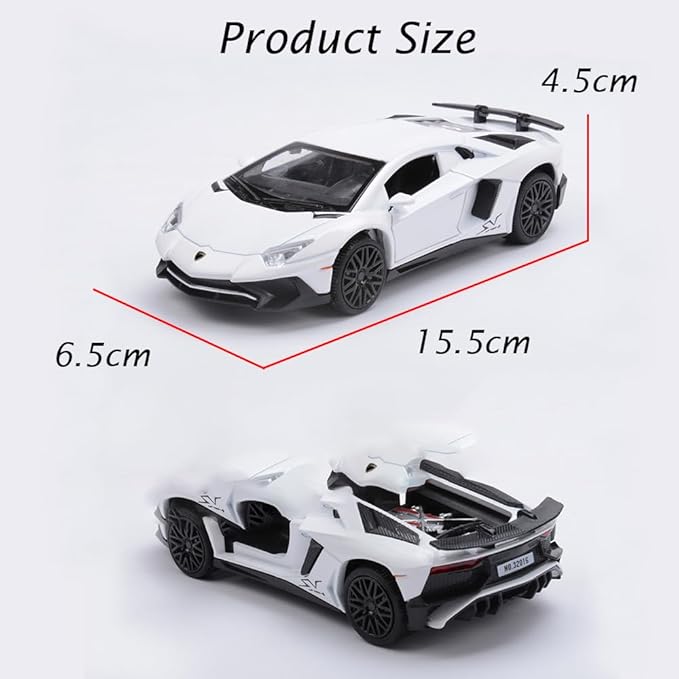 White Lambo Aventador Toy Car Model Pull Back Vehicles Diecast with Light & Sound