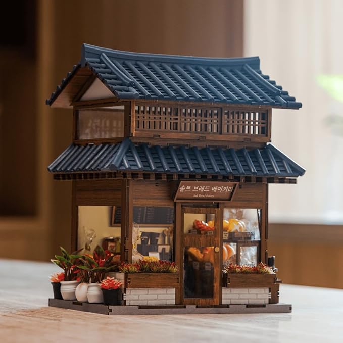 Anavrin Book Nook Ikseon-Dong Hanok Bakery Miniature House 3D Booknook for Adults, Teens and Book Lovers, Library Decor, Creative Gift for Family, Friends, and Elderly