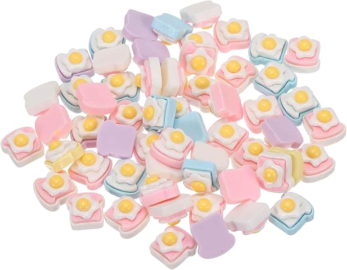 Mini Cute Fried Egg Toast Decor, Miniature Doll Food Crafts for Dollhouse & Landscape & Mini Kitchen & Micro Fairy Garden & DIY Craft Decorations(Light Colors, 100pcs)