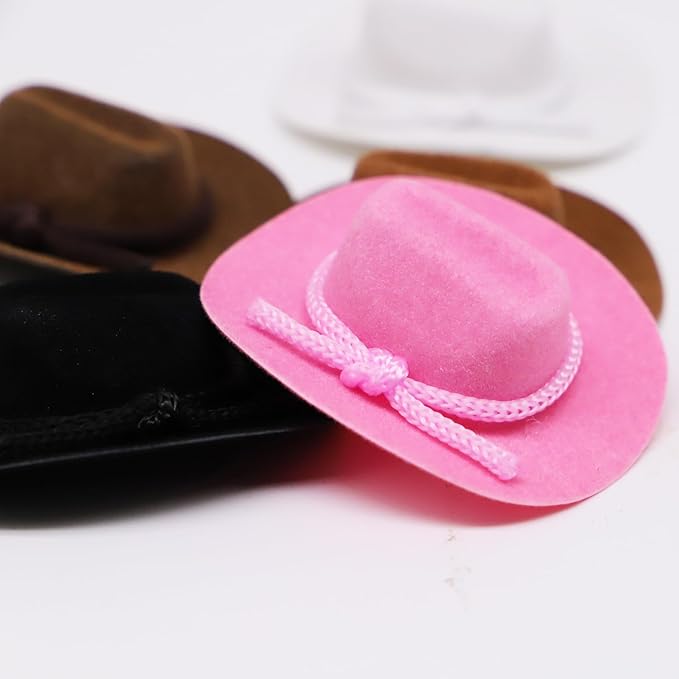 Dollhouse Cowboy Hat, Miniature Cowboy Hat, 1:12 Scale Miniature Soft Cowboy, Mini Hat, American Old West Hat, for Dollhouse Craft Supplies (2PCS) (Pink)