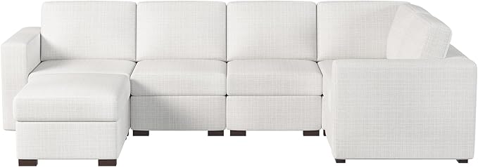 Sectional Couches for Living Room - Modular L Shaped Couch with Ottoman - Beige U Shape Sofa Furniture Set 6 Piece Modern Upholstered Oversized Daybed Sleeper Sofas