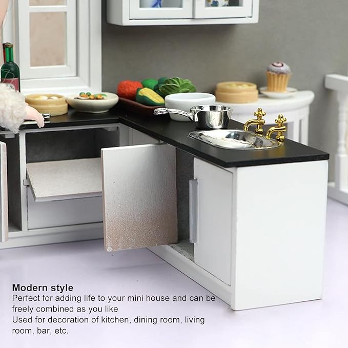 Keenso 1:12 Mini Dollhouse Kitchen Cabinet Set Simulation Life Scene Craftsmanship Dollhouse Decoration DIY