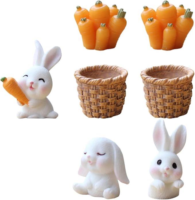 PRETYZOOM 7pcs Easter Rabbit Radish Model Table Ornament Creative Micro Landscape Decoration for Home Decor Desktop Adornment Present for Easter Garden
