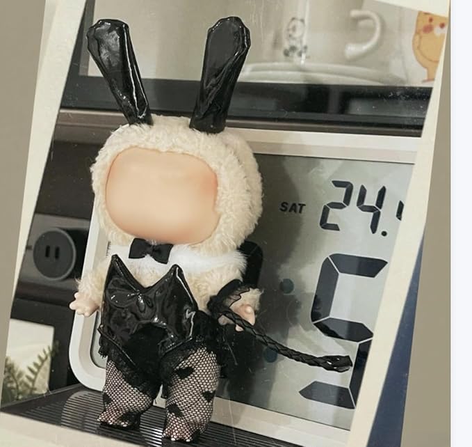 2026 New 17cm Doll Fashion Clothes Set: Black Bunny Ears Headband, Leather Skirt, Collar with O-Ring, Mesh Pants, Mini Whip - Cute Outfits & Accessories for Unique Style