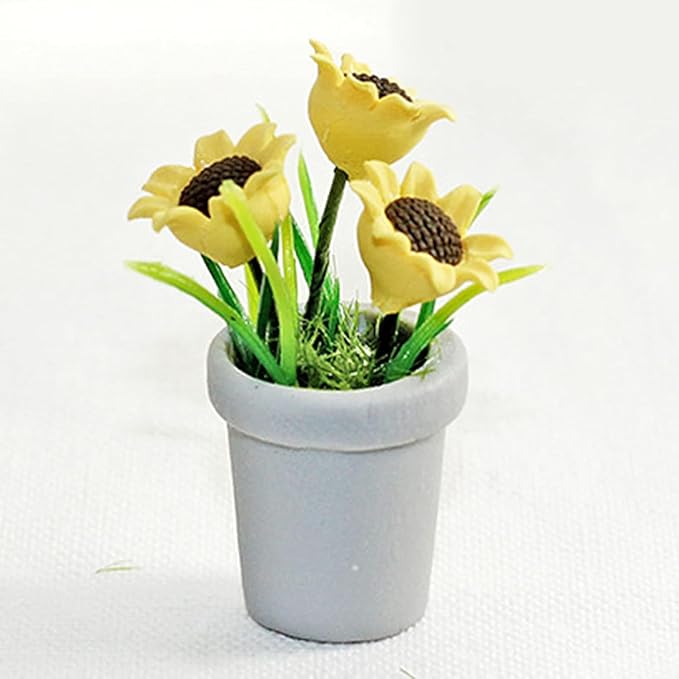 1Pc Miniature Sunflower, 1/12 Scale Miniature Dollhouse Accessories Decor, Resin Doll House Mini Sunflower Imagination Cultivation Lightweight Dollhouse Decor (Gray)