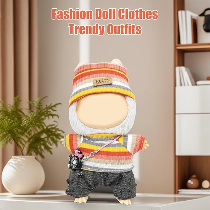 Clothes for Lububu 17cm Dolls(NO Doll) for Lububu Doll Outfits with Accessories Suit for Lububu Cute Stylish Dress Up Set Black Pants