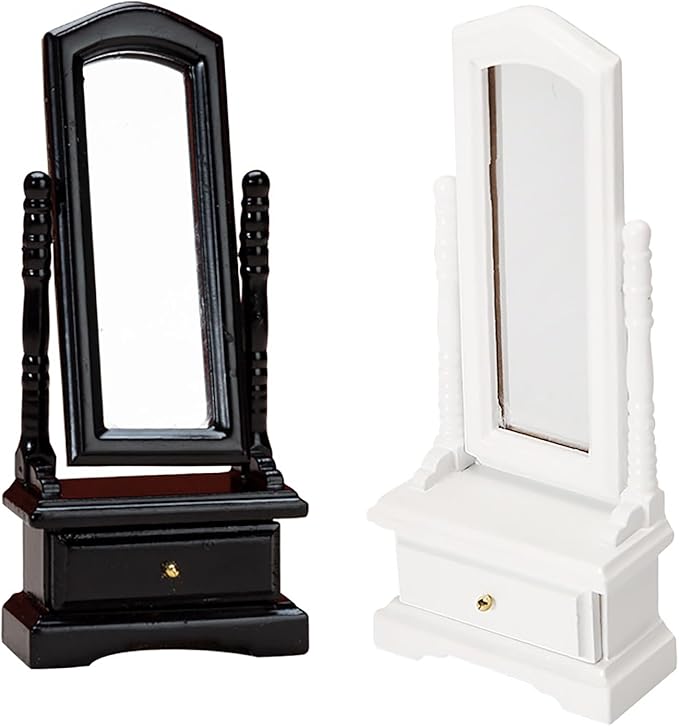 Dollhouse Dressing Mirror 1/12 Miniature Standing Floor Mirror Dollhouse Bedroom Furniture (White)