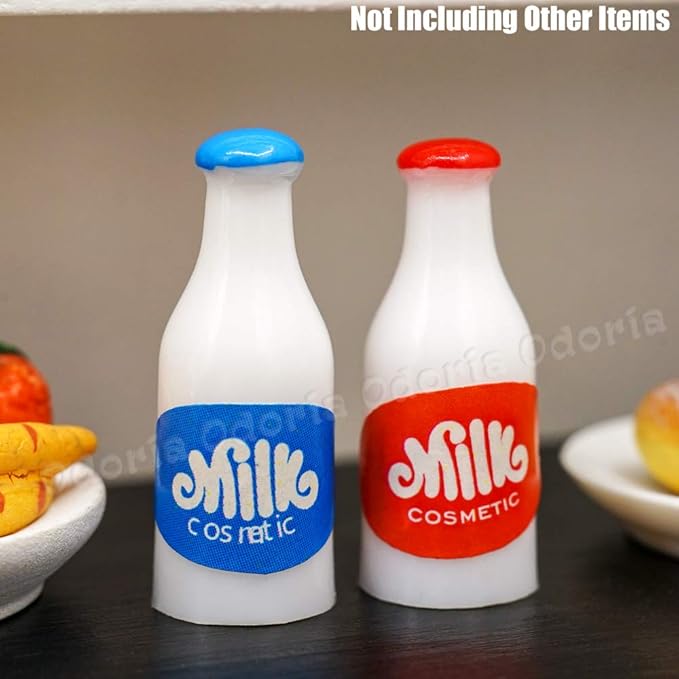 Odoria 1/12 Miniature Milk Bottles Dollhouse Decoration Accessories, 2Pcs