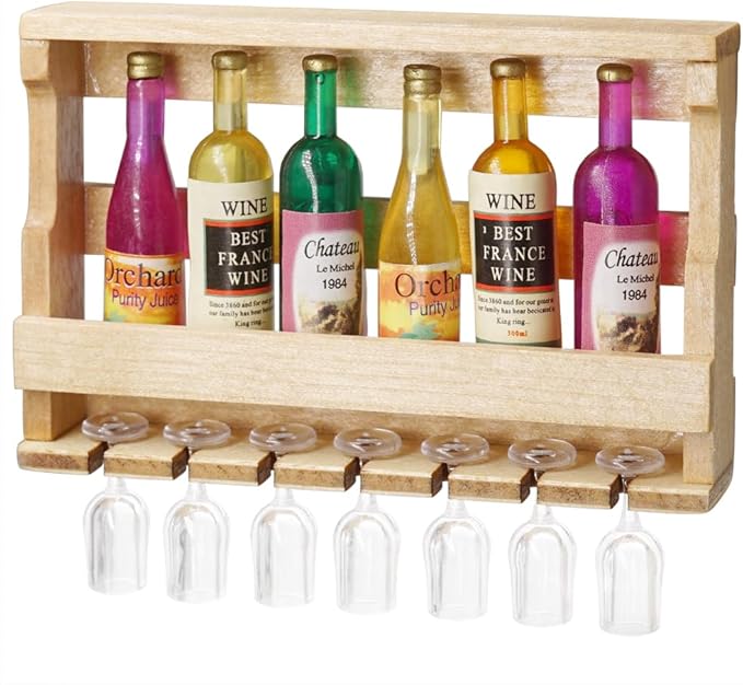 Odoria 1/12 Miniature Wine Bottle Rack with Glasses Dollhouse Decoration Accessories